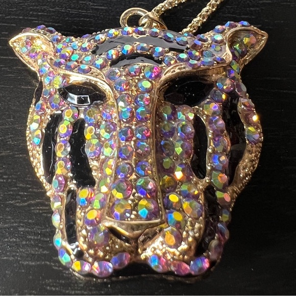 🐯 NWT! Tiger/Panther Rhinestone Necklace - Picture 2 of 6